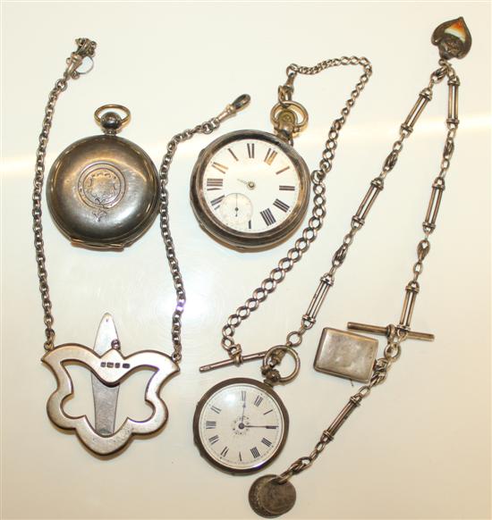 3 pocket watches, chains, etc